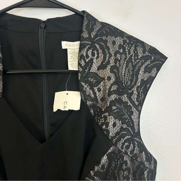 Cache Black/Silver Lace Cap Sleeve Sheath Cocktail Dress Size 10 - Picture 5 of 10